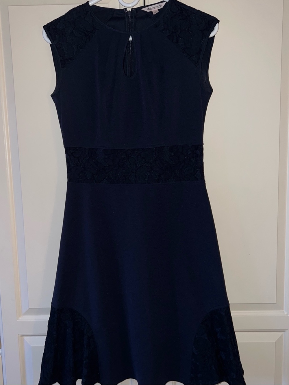 Nannette Navy Lace-Panel Midi Dress